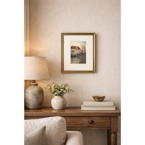 Vintage European Hand-Colored Etching Watermill Scene Signed c.1920s–40s